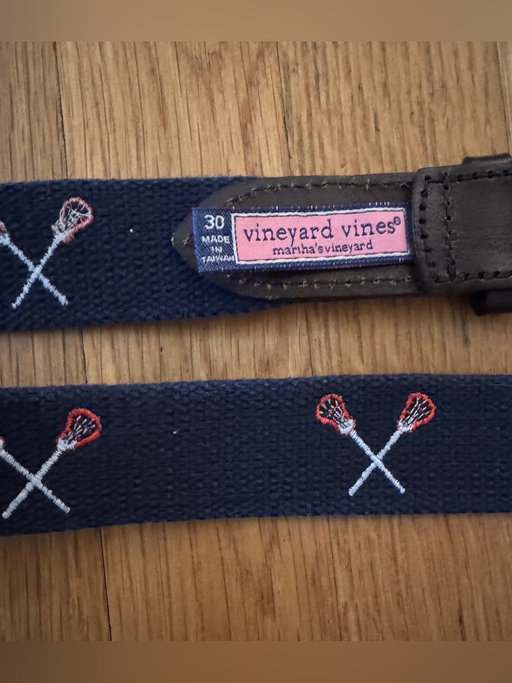 Vineyard Vines Navy Lacrosse Sticks Canvas Club Belt - Size 30